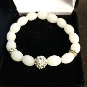 White Beaded and Diamond Bracelet